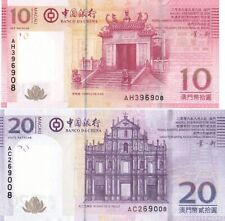 MACAU, 2008, "BANK OF CHINA" $10 + $20 PREFIX AC, AH BOTH LAST #08 UNCIRCULATED