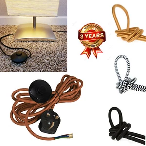 4 m Stoff Flex 3-adrig Kabelsatz Stecker Pendelleuchte mit Fußschalter Fassung - Bild 1 von 16