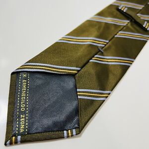 Ermenegildo Zegna Modern/Recent Green Silk Tie w Blue&Gold Stripes 59x3.5” LNWOT
