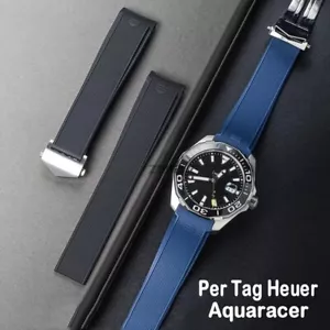 Cinturino orologio silicone per Tag Heuer Aquaracer 300 500 WAY201 nero blu 22mm - Foto 1 di 9