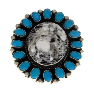 White Buffalo Statment Ring With Natural Sleeping Beauty Turquoise Surround - Picture 1 of 5