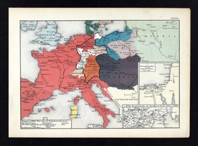 1873 Labberton Map Europe in 1810 Napoleon France Bavaria - N Italy Battlefields - Image 1 of 4