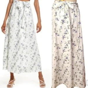 REFORMATION Größe 8 Madeline weiß blau Blumenmuster Leinen Maxirock NEU Cottagecore - Bild 1 von 12