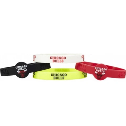 Chicago Bulls Silicone Bracelets 4 Pack Thin [NEW] NBA Jewelry Bracelet Cover