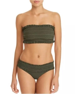 NWT $246 Tory Burch Olive Green Costa Smocked Sz S Bandeau Top & Sz M Bottom - Picture 1 of 5