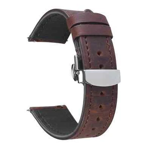 Crazy Horse Genuine Leather Watch Band 18-20 21 22mm 24mm Butterfly Clasp Strap - Picture 1 of 20