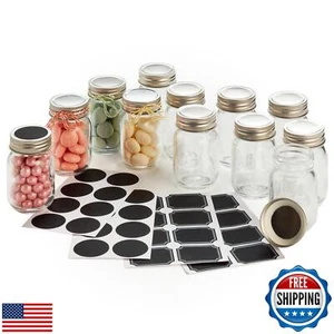 2.5oz Small Mason Jars with Lids and Chalkboard Labels (12 Pack) Airtight Min - Picture 1 of 5