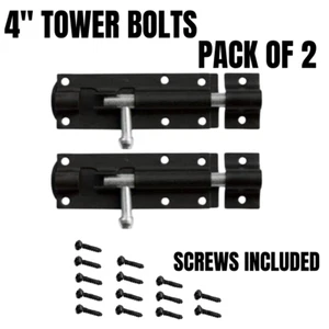 2 x Schwarz Stahl Turm Schieberiegel Gartentor Schuppentürriegel Schnäpper Schloss 4" 100 mm - Bild 1 von 4