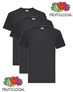 Pack of 3 Fruit Of The Loom Super Premium Plain BLACK Cotton T-Shirts Tees - Picture 1 of 1