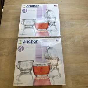 Lot Of 2 ANCHOR HOCKING Savannah 4 Piece Punch Set Cups Clear /8 Cups Total - Picture 1 of 8