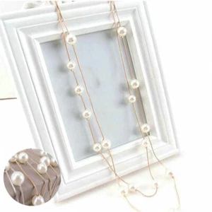 Necklace Faux Pearl Bridal Gold Sweater Chain Silver Gift Bag Fashion Long - Picture 1 of 13