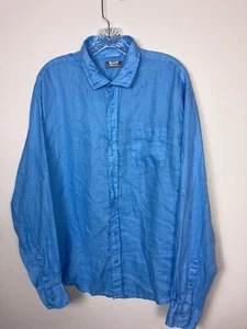 Neiman Marcus 100% Linen Roll Tab Long Sleeve Button Front Shirt Mens XL Blue - Picture 1 of 6