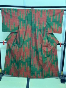 Japanischer Vintage Kimono reine Seide grün teuer Tsumugi Tradition Höhe 62 Zoll - Bild 1 von 20