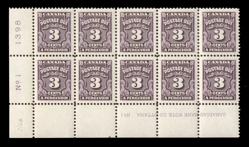 CANADA KGV Sc# J16B MINT NH Postage Due Plate Block of Ten VF CV$20  - Image 1 of 1