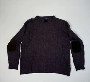 Blue Harbor M&S Men Large Lambswool Sweater Elbow Pads Purple Cable Knit Outdoor - Picture 1 of 11
