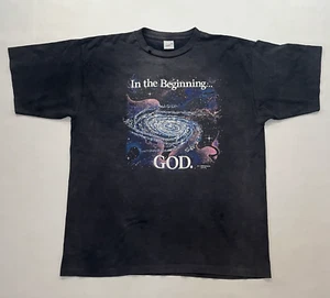 Vtg 90s "In the beginning...God." T shirt Black XX-Large Faded Distressed Rare - Picture 1 of 19
