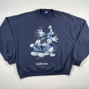 Vintage Disney Sweatshirt Mens Large Blue Mickey Donald Goofy California Grunge - Picture 1 of 20