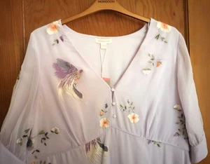 NWT MONSOON Luxurious Delicate Embrodered Exotic Bird, V Neckline UK Size 22 - Picture 1 of 23