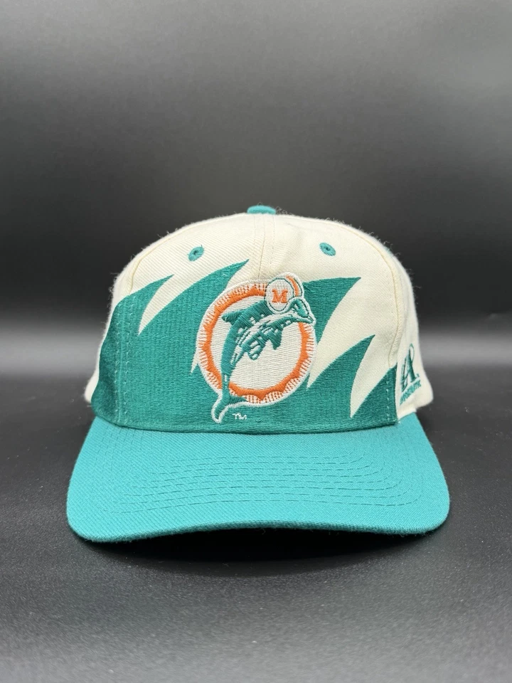 复古 20 世纪 90 年代标志运动迈阿密海豚队鲨鱼齿棒球帽 NFL 职业系列 — 第 1/4 张图片