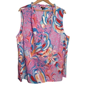 TALBOTS | Women’s Dazzling Floral Sleeveless Cotton Ruffle Neck Top size 3X NEW - Picture 1 of 15