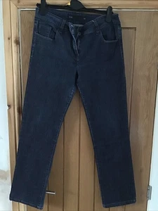 Next Women's Dark Blue Stretch Mid-Rise Slim Straight Leg Jeans Size 14 Long - Picture 1 of 4