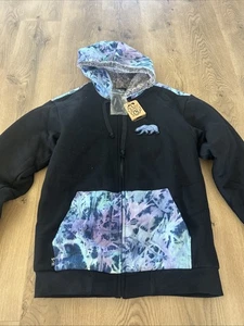 NEU Grassroots California Bear Zip Up Kapuze Steppjacke Kunstfell Kapuze schwarz M - Bild 1 von 10