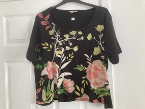 *New* Size 32 Anthology Black Cotton Floral Print Short Sleeve Top - Picture 1 of 3