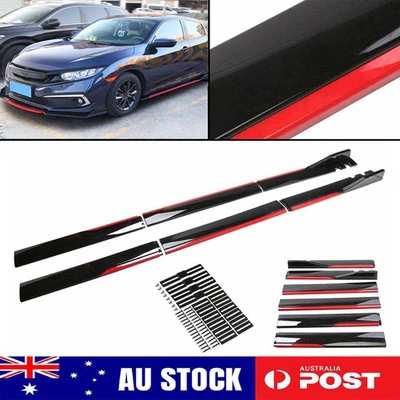 For Ford 86.6" Glossy Black w/ Red Line Side Skirt Extension Rocker Panel Lip AU - image 1 of 4