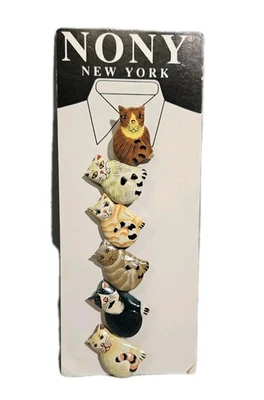 Nonny New York RATE VTG 90s CAT Funky Wooden Hand Painted Button Covers NWT - Image 1 of 3