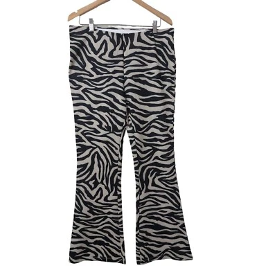 H&M Flare Pants Womens L Glittery Zebra Print Pull On Elastic Waist Y2K Party - Image 1 of 4