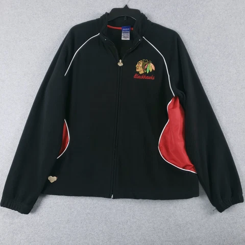 NHL Reebok Blackhawk Jacket Men's Size XL Black/Red Fleece Full Zip Jacket Cover