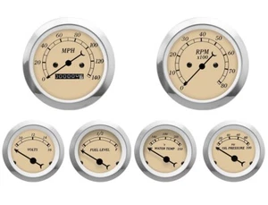 MOTOR METER RACING Classic Beige 6 Gauge Set Mechanical Speedometer MPH °F PSI - Picture 1 of 11