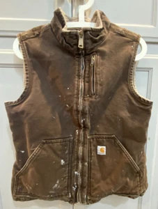 Carhartt Workwear • Women's Sherpa Lined Vest • Brown Size S (4-6) • Distressed - Picture 1 of 6