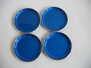 S/4 Vintage Mid Century Modern EMALOX of Norway enamel Blue Coasters 3 3/8" - Picture 1 of 5