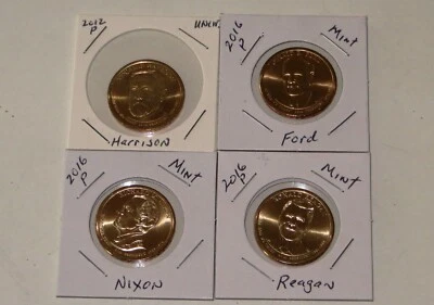 4 Presidential Dollars L27P1-4 2012p Harrison, 2016 p Ford,16p Nixon. 16d Reagon - Image 1 of 4