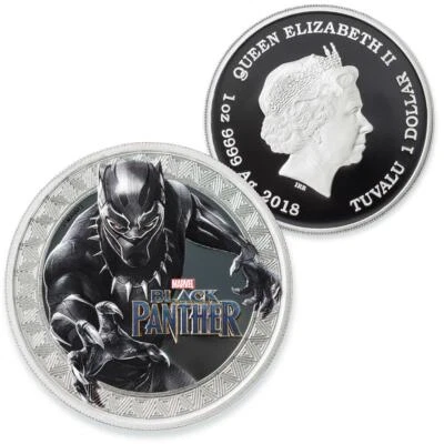 Black Panther Marvel 2018 $1 Pure Silver Proof Coin Tuvalu - Image 1 of 4