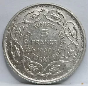 TUNISIA Francia 5 Franchi 1939 A Parigi Argento Islam Arabo Francese Protettorato #F76 - Foto 1 di 6