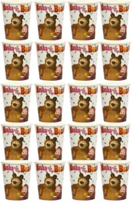 Masha and The Bear Party Paper Cups 20ct Colorful Disposable Kids TV Show - Image 1 of 2