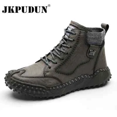 Men's Casual Shoes Fashion Leather Ankle Boots Comfort Outdoor Hiking Sneakers - Image 1 of 4