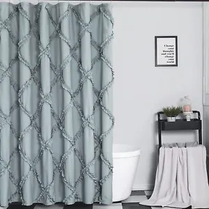 GARSTYLE Blush Ruffle Diamond Fabric Shower Curtain for Bathroom | Farmhouse Rus - Picture 1 of 11