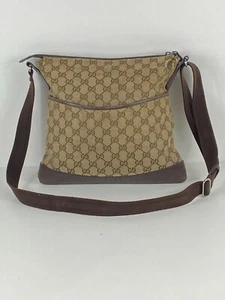 Gucci GG Monogram Pattern Canvas Leather Crossbody Shoulder Bag Brown F182 - Picture 1 of 8