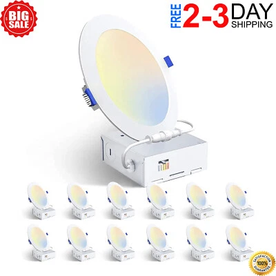 BRANDED 12 Pack 6 Inch 5CCT Ultra-Thin LED Recessed Ceiling Light with Junction Box