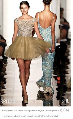 Vestido corto de regreso a casa cóctel graduación SHERRI HILL 2814 dorado estrás tul 4 Foto 1 de 4