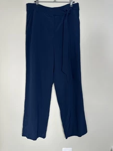 Pantalones Tibi para mujer 6 azul marino 100 % seda pierna ancha tiro alto lazo cintura elegantes - Imagen 1 de 11