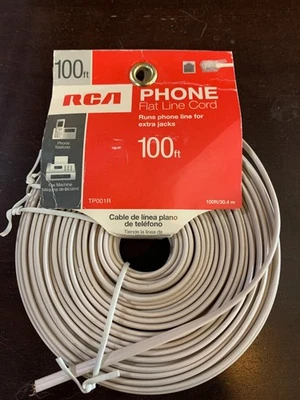 PHONE LINE CORD 100ft flat line cord RCA TP001R - Image 1 of 2