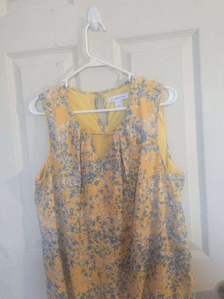 Blusa Cabi Front Porch tamanho médio floral gola V sem mangas amarela branca 5726 NOVA - Imagem 1 de 4