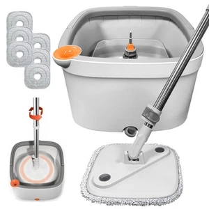 Mop Set with 6 Pads and Bucket for Easy Clean Rotating Head Adjustable Handle - Picture 1 of 9