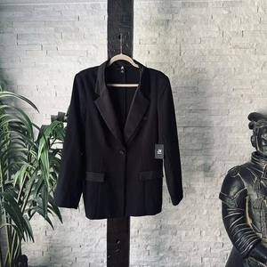 Jason Wu Elegant Black Satin Accent Tuxedo Blazer Jacket Size 16 New with Tags - Picture 1 of 8