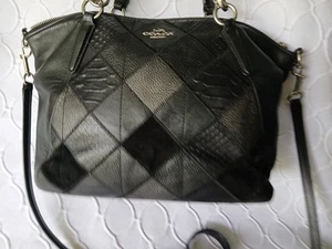 Coach Kelsey Satchel Crossbody Patchwork Black Leather F56848 - Picture 1 of 13