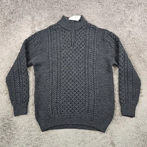 Original Aran Co Pullover Herren 2XL XXL grau 1/4 Zip Zopfmuster 100% Merinowolle - Bild 1 von 13